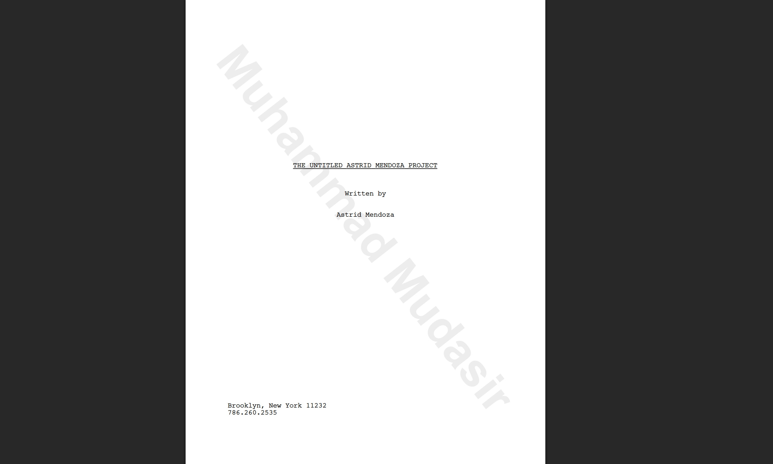 Sanitized screenplay title page for an independent drama pilot