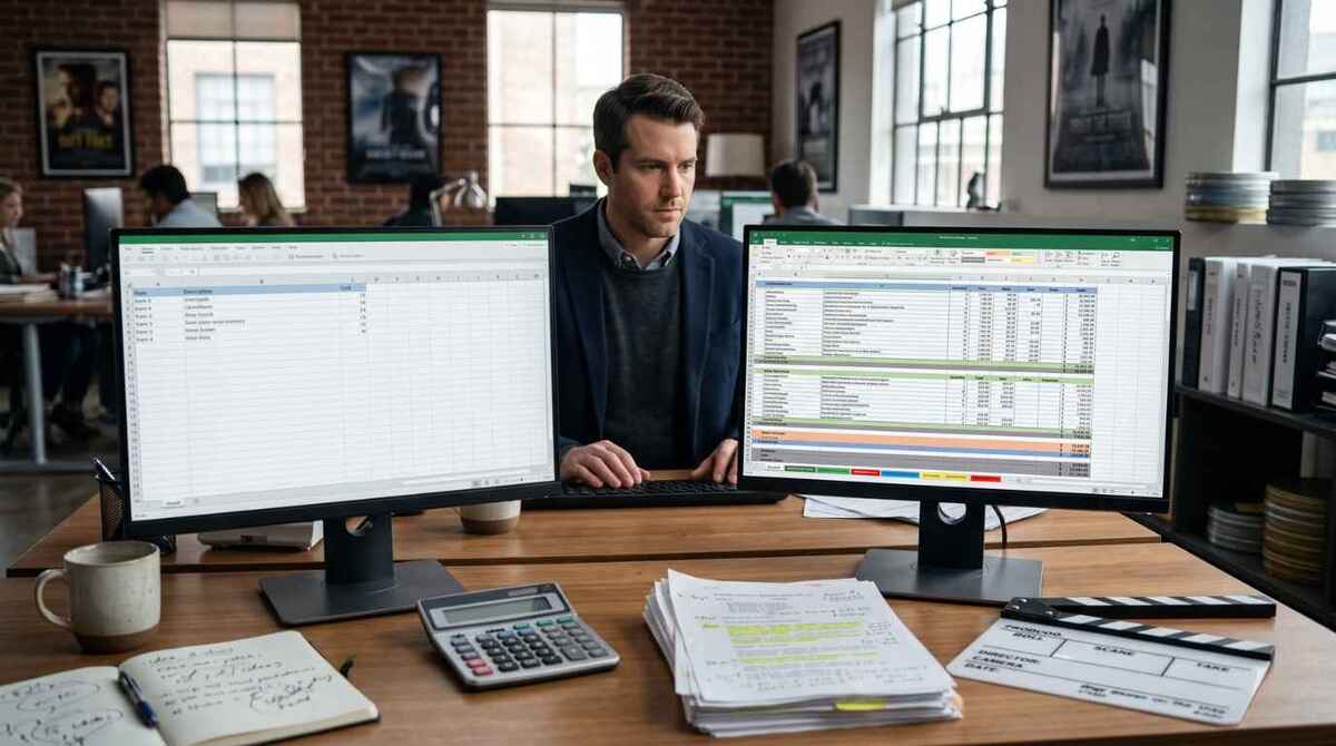 film producer comparing a generic film budget template with a detailed professional Movie Magic production budget