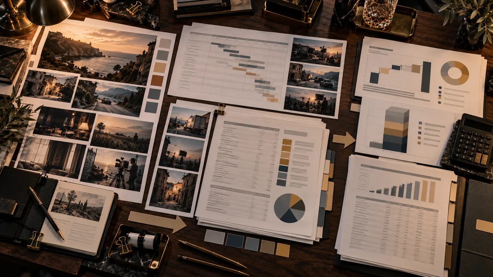Film pitch deck budget and financial workflow with top sheet, comps, recoupment notes and investor package materials