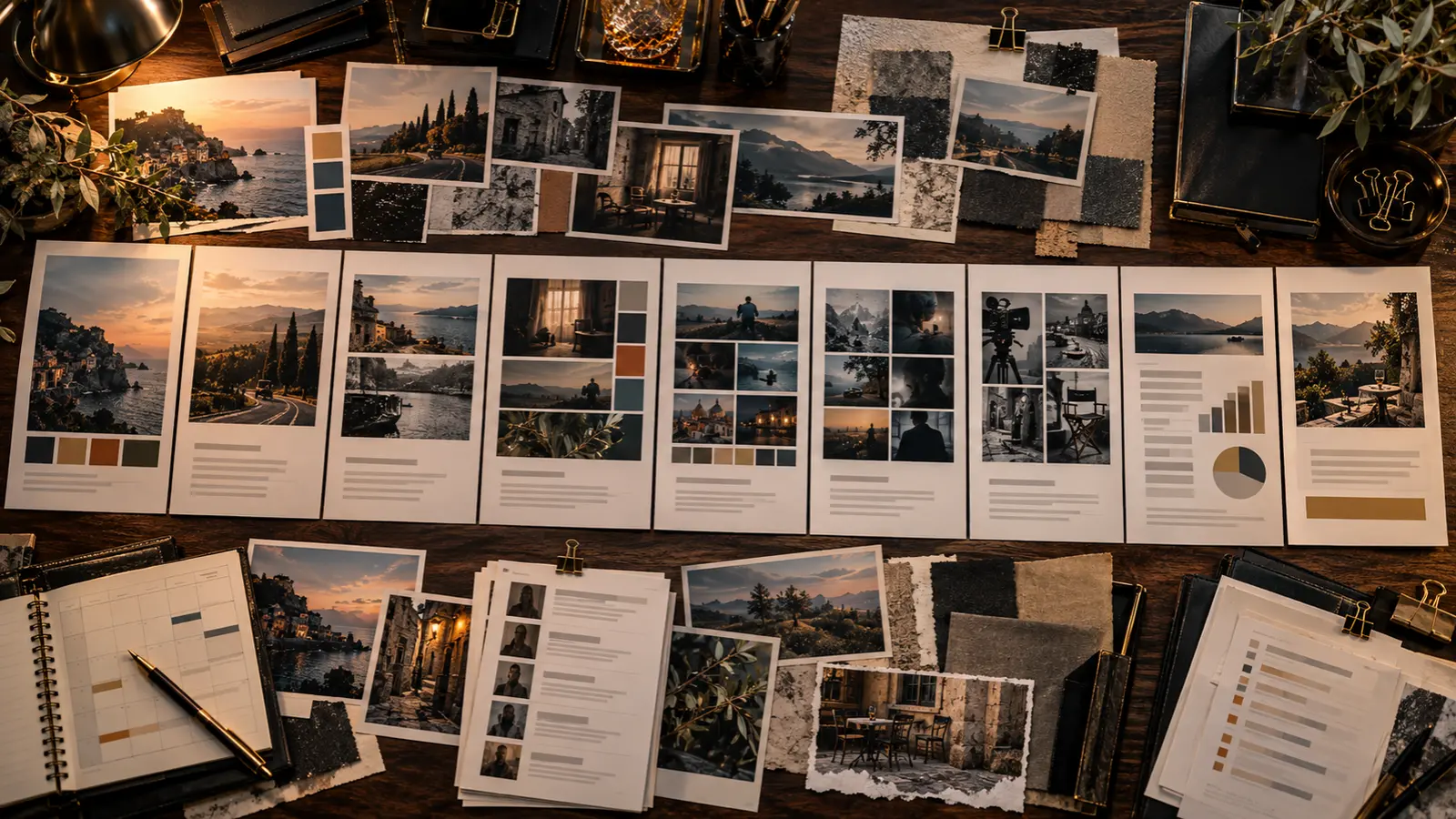 Film pitch deck example structure with slide sequence boards, synopsis cards, mood images and investor-facing presentation layout