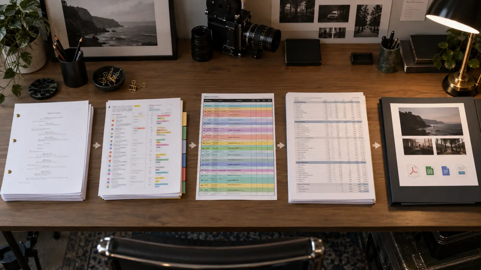 Professional film budget deliverables workflow with screenplay, breakdown, schedule, top sheet, detailed accounts and editable budget files